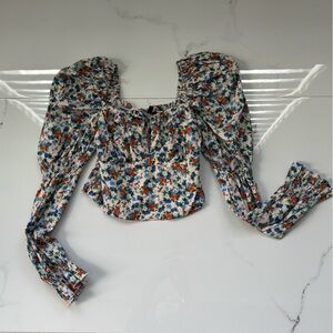 Floral Puff Sleeve Blouse - Multicolor